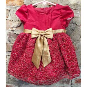 Princess Faith Baby Girls Sz 12 M Holiday Christmas Dress Red Gold (-)